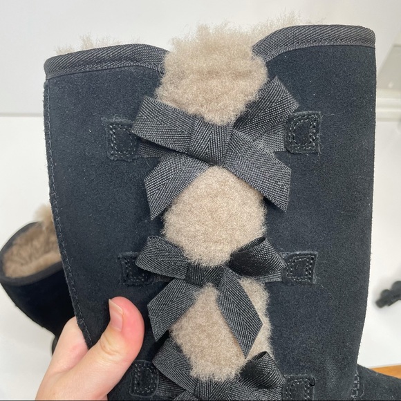 UGG Koolaburra Victoria Black Bow Accent Sheepskin Suede Furry Winter Boots 7 - Picture 10 of 13